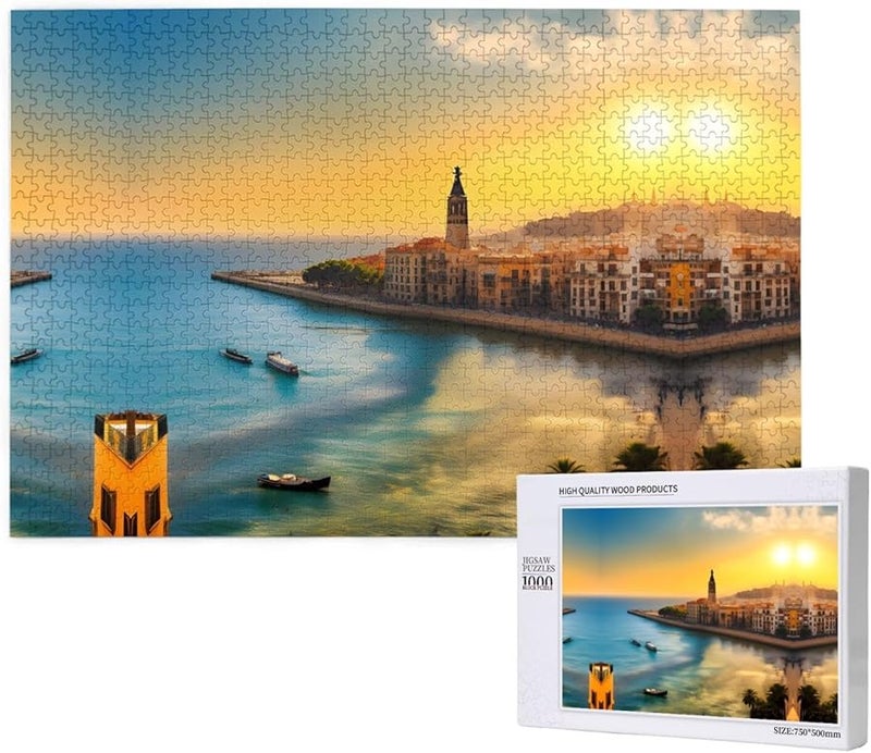 غروب الشمس في برشلونة 1000 قطعة لغز للأشخاص البالغين ديكور المنزل 29.5 × 19.7 بوصة - Image 1